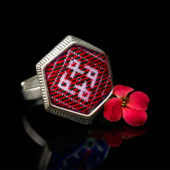 Red Yao Embroidered Ring – Handmade | VIORI