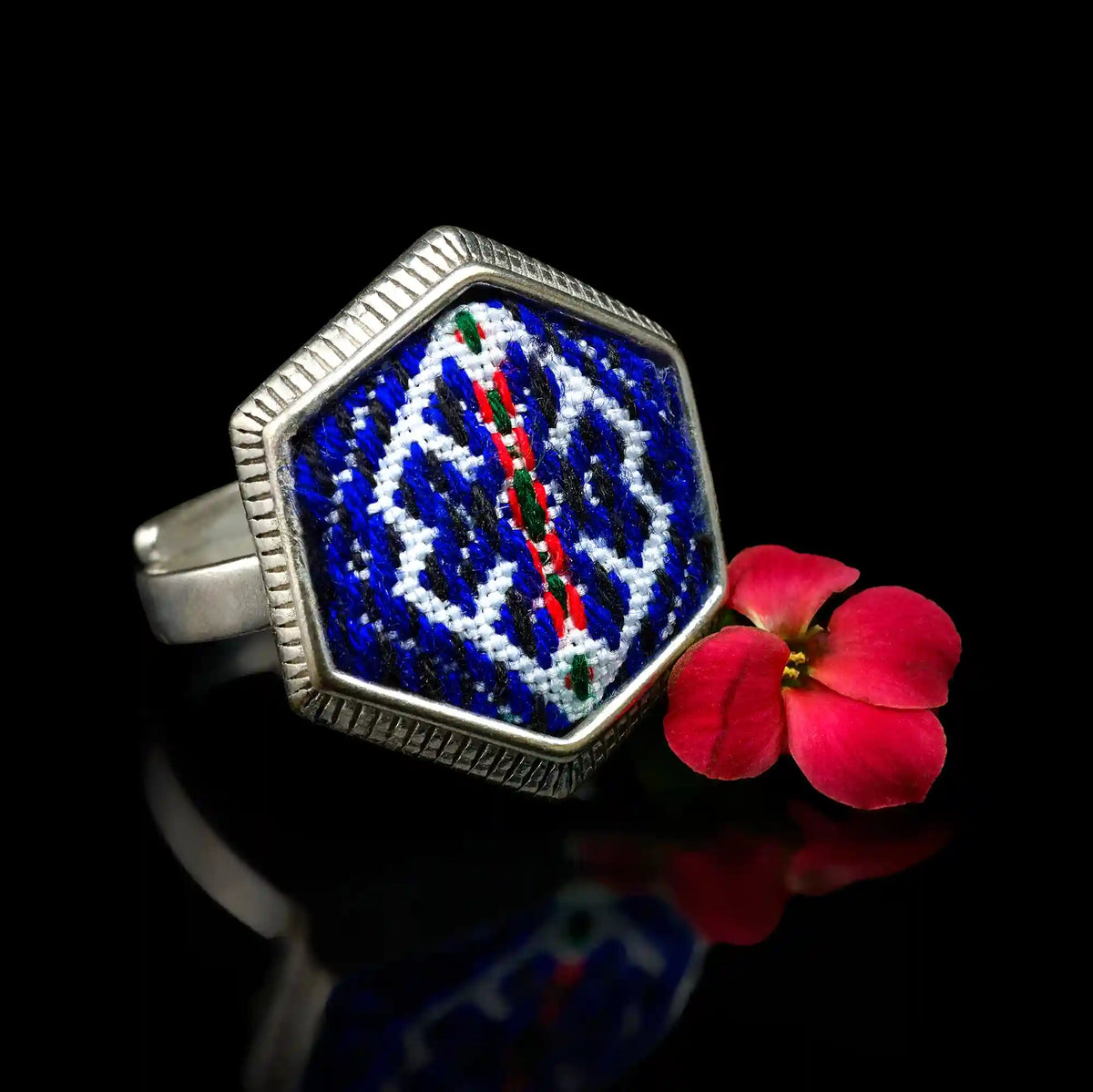 Red Yao Embroidered Ring – Handmade | VIORI